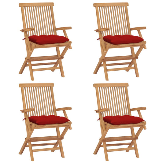 Tuinstoelen 4 st met rode kussens massief teakhout is nu te koop bij PeponiXL, paradijselijk wonen!