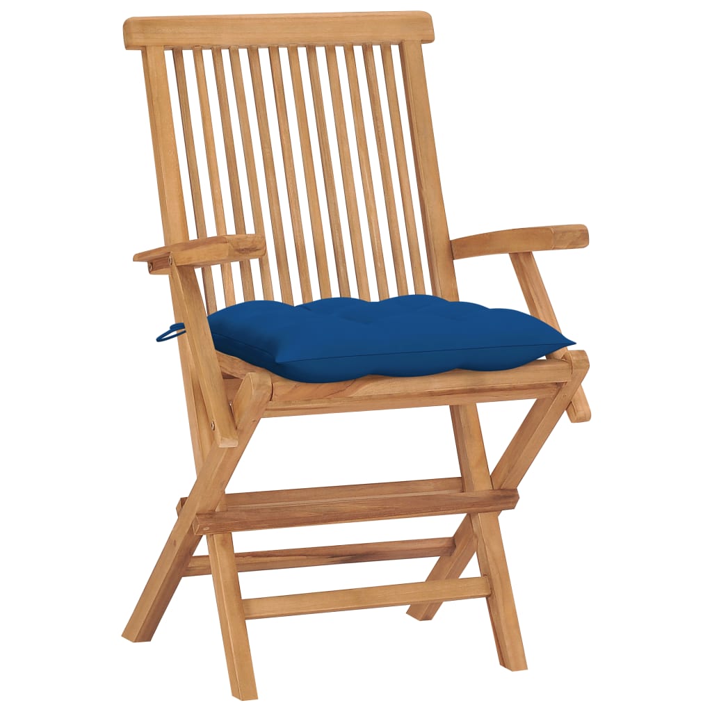 Tuinstoelen 4 st met blauwe kussens massief teakhout is nu te koop bij PeponiXL, paradijselijk wonen!