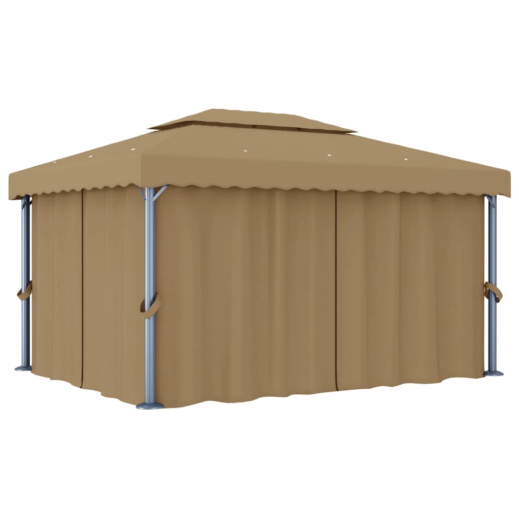Prieel met gordijn 4x3 m aluminium taupe is nu te koop bij PeponiXL, paradijselijk wonen!