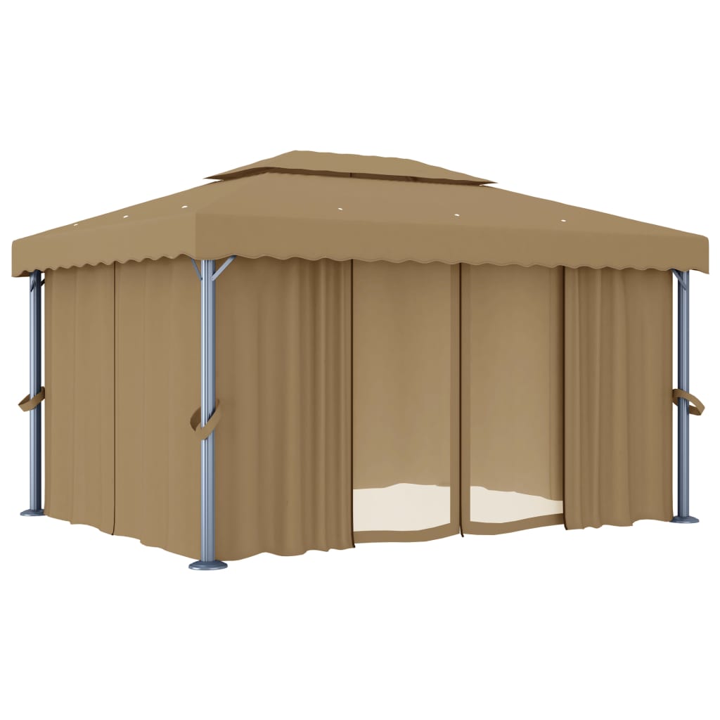 Prieel met gordijn 4x3 m aluminium taupe is nu te koop bij PeponiXL, paradijselijk wonen!