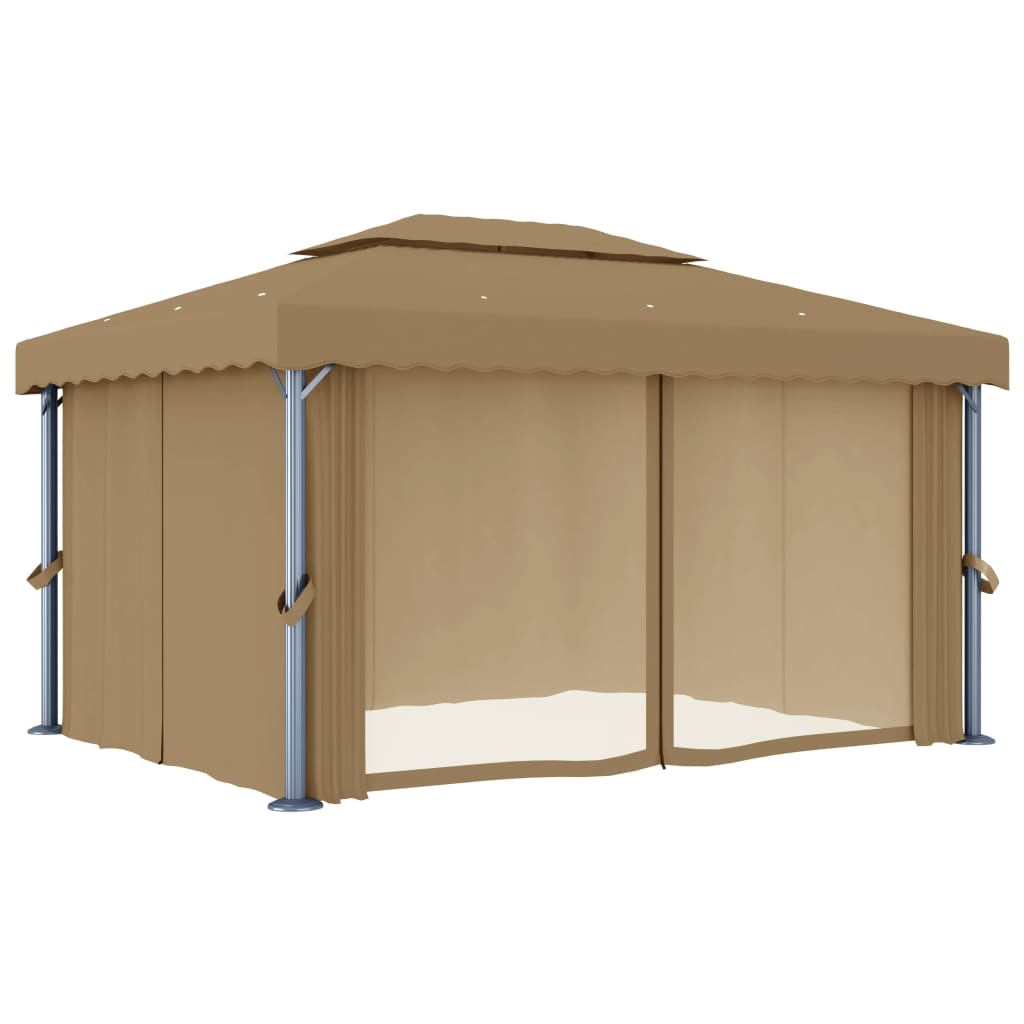 Prieel met gordijn 4x3 m aluminium taupe is nu te koop bij PeponiXL, paradijselijk wonen!