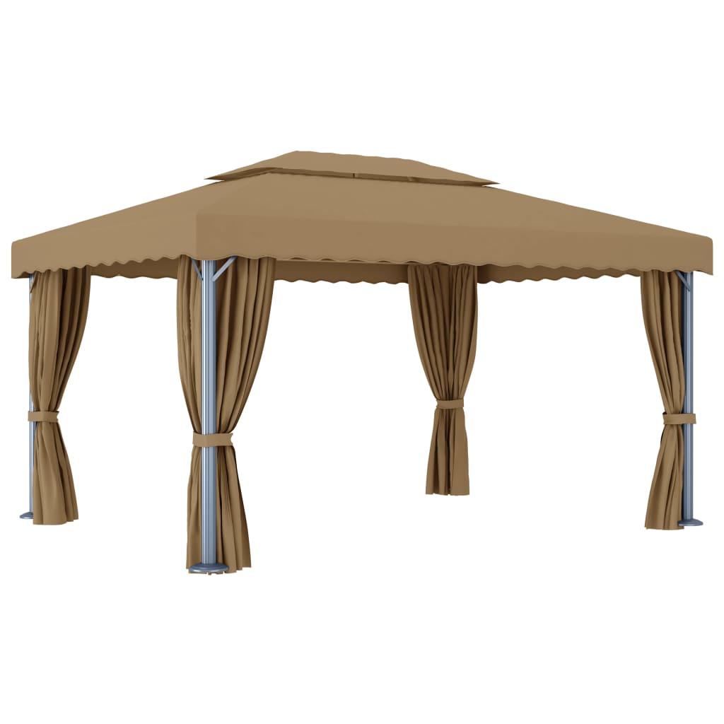 Prieel met gordijn 4x3 m aluminium taupe is nu te koop bij PeponiXL, paradijselijk wonen!
