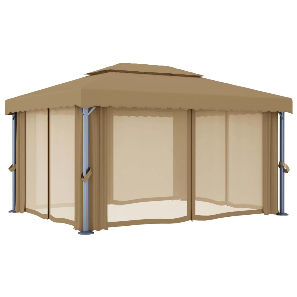 Prieel met gordijn 4x3 m aluminium taupe is nu te koop bij PeponiXL, paradijselijk wonen!