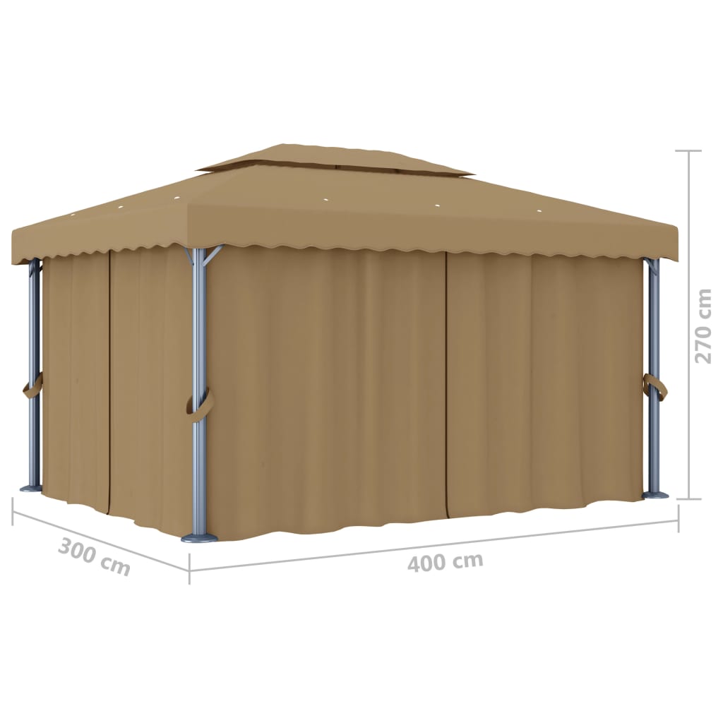 Prieel met gordijn 4x3 m aluminium taupe is nu te koop bij PeponiXL, paradijselijk wonen!
