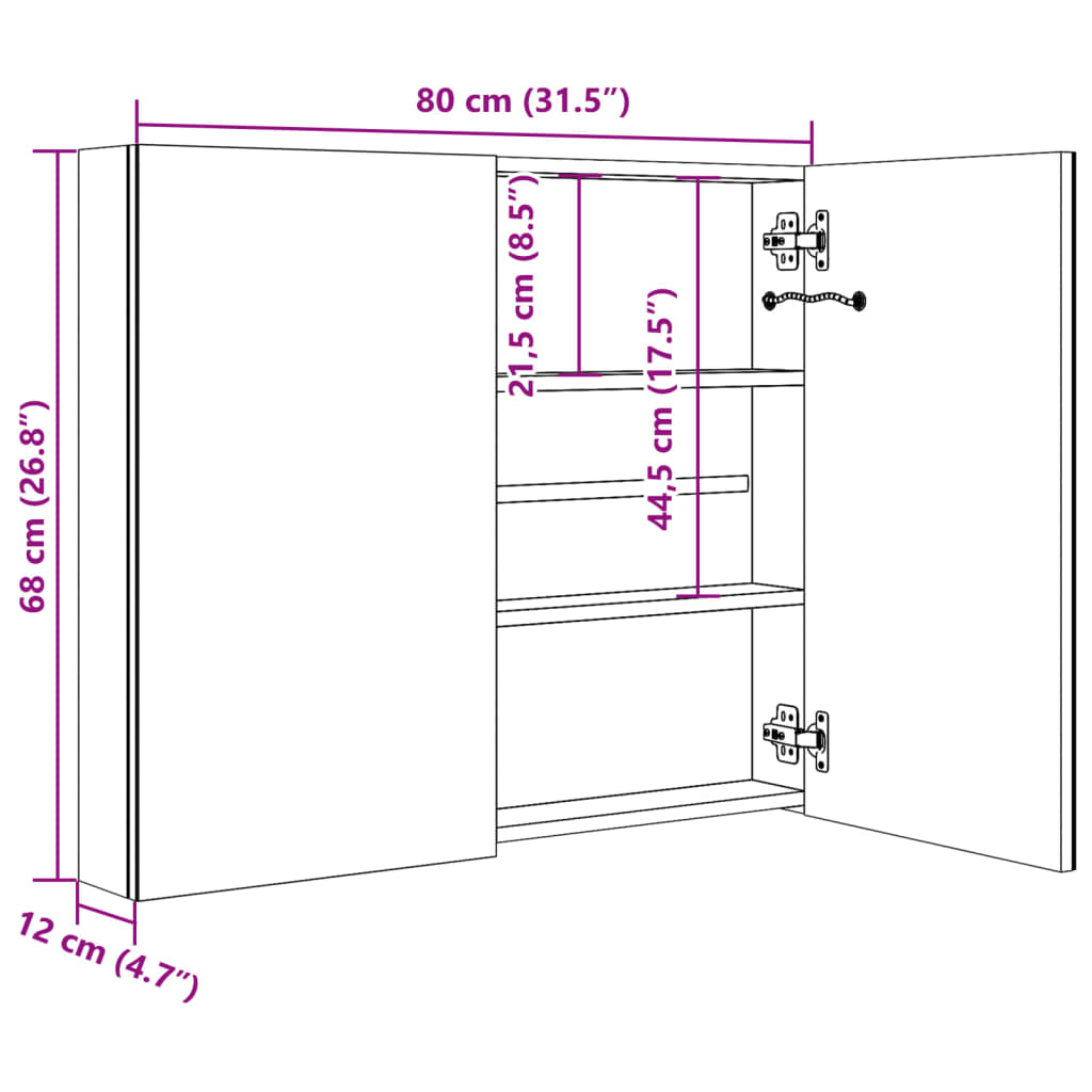 Badkamerkast met spiegel en LED 80x12,2x68 cm is nu te koop bij PeponiXL, paradijselijk wonen!