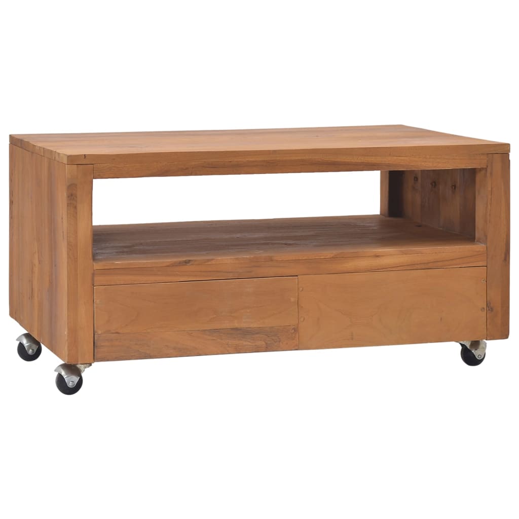 Tv-meubel met wielen 80x50x42 cm massief teakhout is nu te koop bij PeponiXL, paradijselijk wonen!