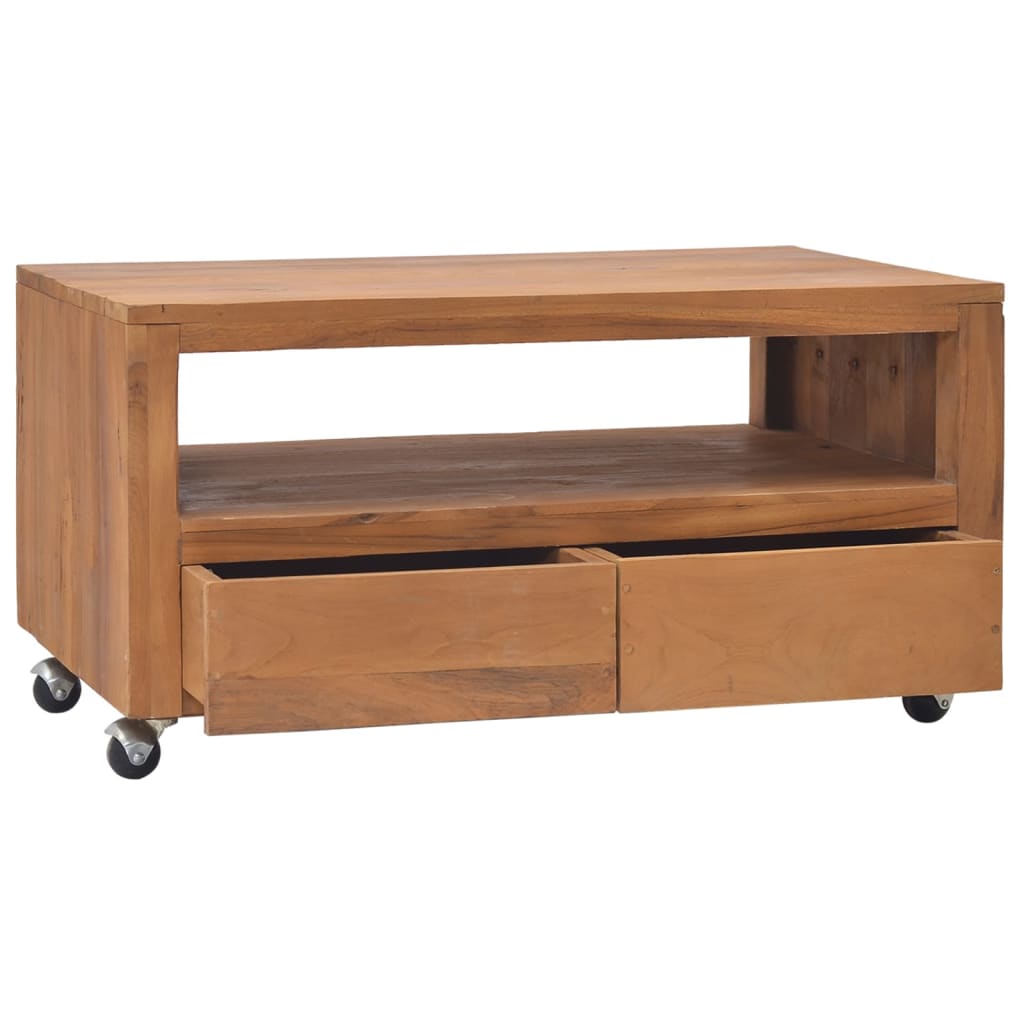 Tv-meubel met wielen 80x50x42 cm massief teakhout is nu te koop bij PeponiXL, paradijselijk wonen!
