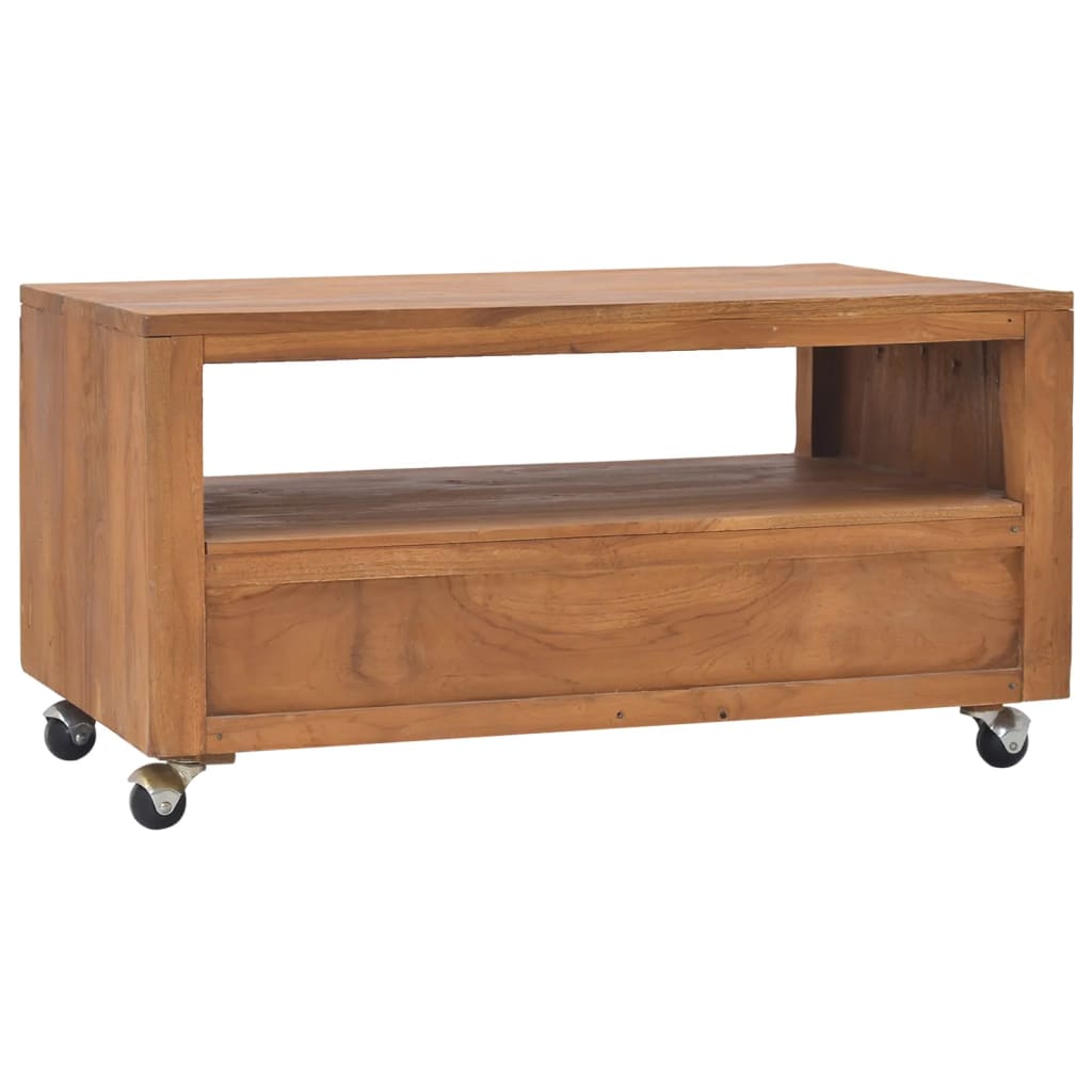 Tv-meubel met wielen 80x50x42 cm massief teakhout is nu te koop bij PeponiXL, paradijselijk wonen!
