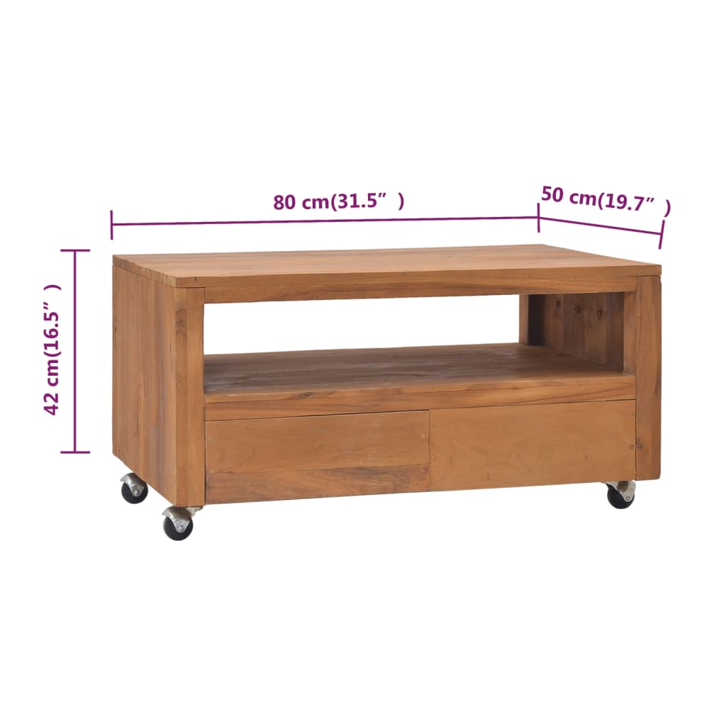 Tv-meubel met wielen 80x50x42 cm massief teakhout is nu te koop bij PeponiXL, paradijselijk wonen!