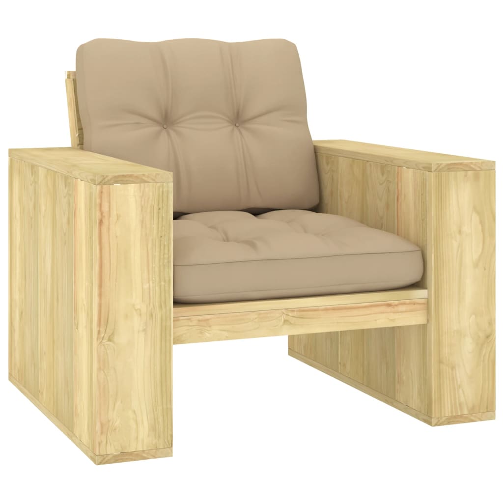 Tuinstoel met beige kussens geïmpregneerd grenenhout is nu te koop bij PeponiXL, paradijselijk wonen!