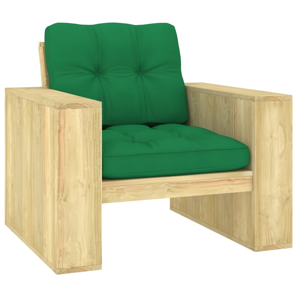 Tuinstoel met groene kussens geïmpregneerd grenenhout is nu te koop bij PeponiXL, paradijselijk wonen!