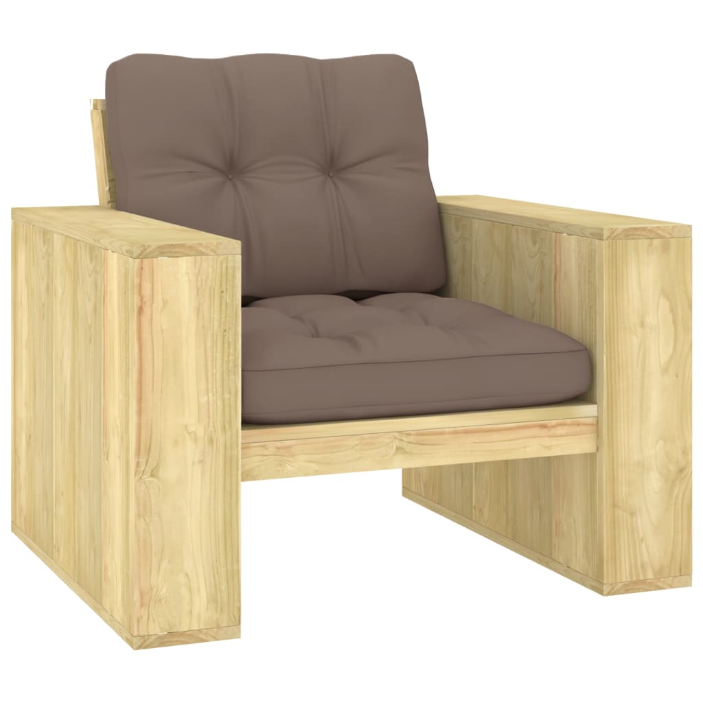 Tuinstoel met taupe kussens geïmpregneerd grenenhout is nu te koop bij PeponiXL, paradijselijk wonen!