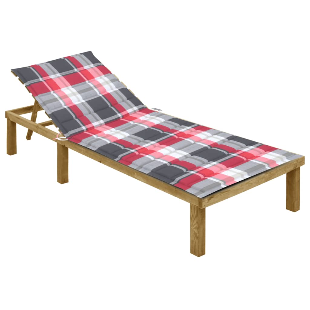 Ligbed met rood geruit kussen geïmpregneerd grenenhout is nu te koop bij PeponiXL, paradijselijk wonen!