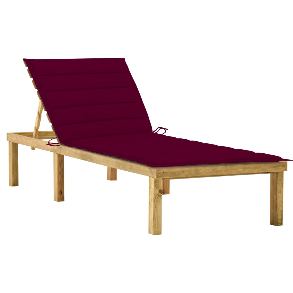 Ligbed met wijnrood kussen geïmpregneerd grenenhout is nu te koop bij PeponiXL, paradijselijk wonen!