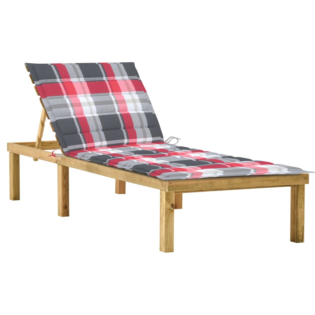 Ligbed met rood geruit kussen geïmpregneerd grenenhout is nu te koop bij PeponiXL, paradijselijk wonen!