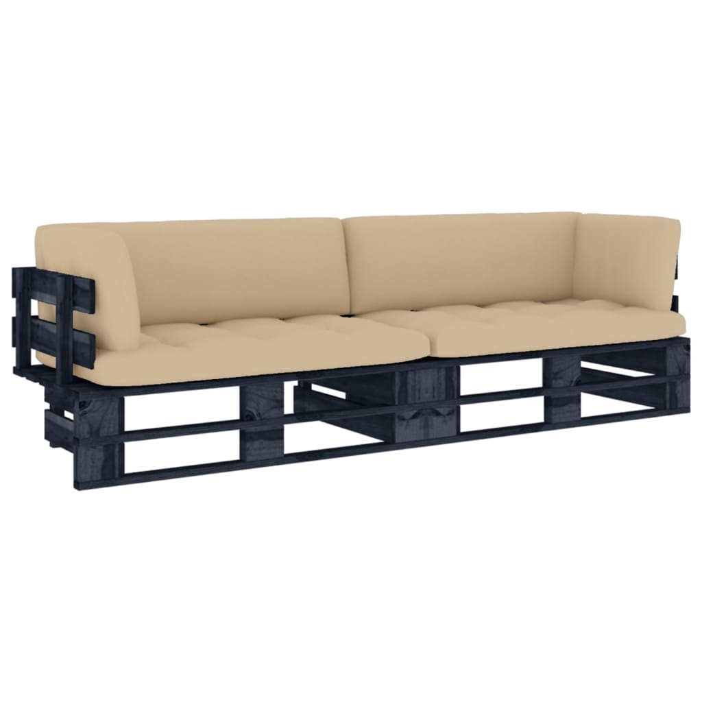 Tweezitsbank pallet met kussens zwart geïmpregneerd grenenhout is nu te koop bij PeponiXL, paradijselijk wonen!