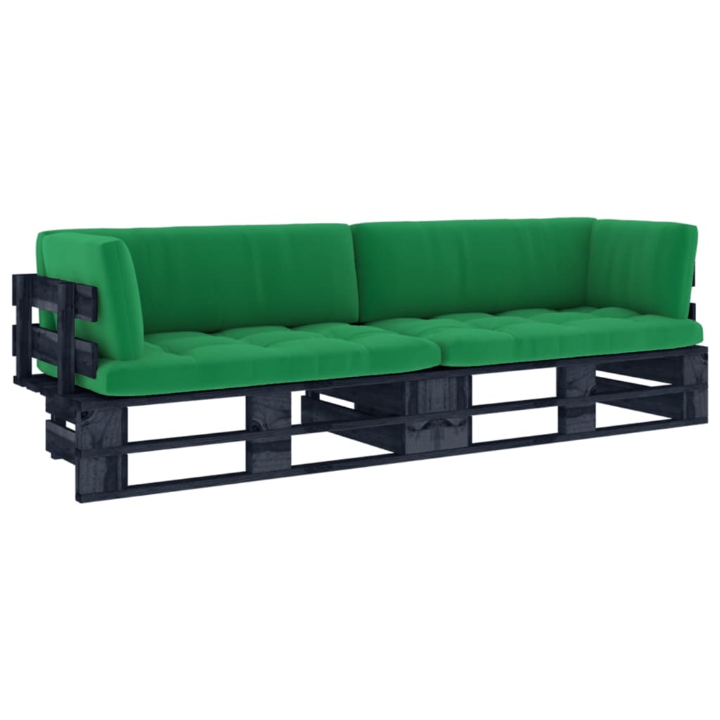 Tweezitsbank pallet met kussens zwart geïmpregneerd grenenhout is nu te koop bij PeponiXL, paradijselijk wonen!
