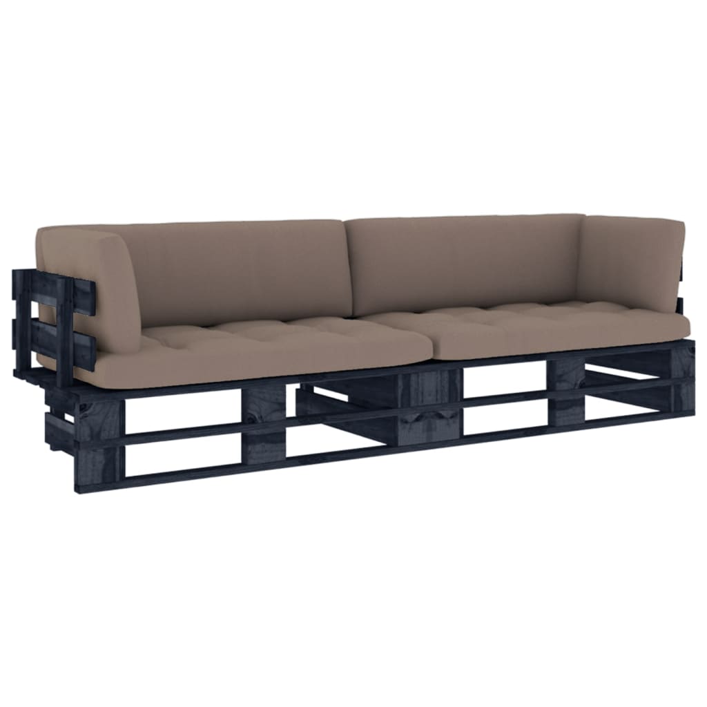 Tweezitsbank pallet met kussens zwart geïmpregneerd grenenhout is nu te koop bij PeponiXL, paradijselijk wonen!