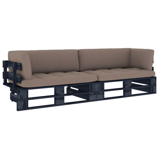 Tweezitsbank pallet met kussens zwart geïmpregneerd grenenhout is nu te koop bij PeponiXL, paradijselijk wonen!