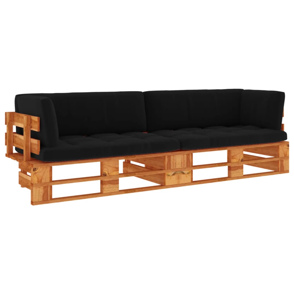 Tweezitsbank pallet met kussens honingbruin geïmpregneerd hout