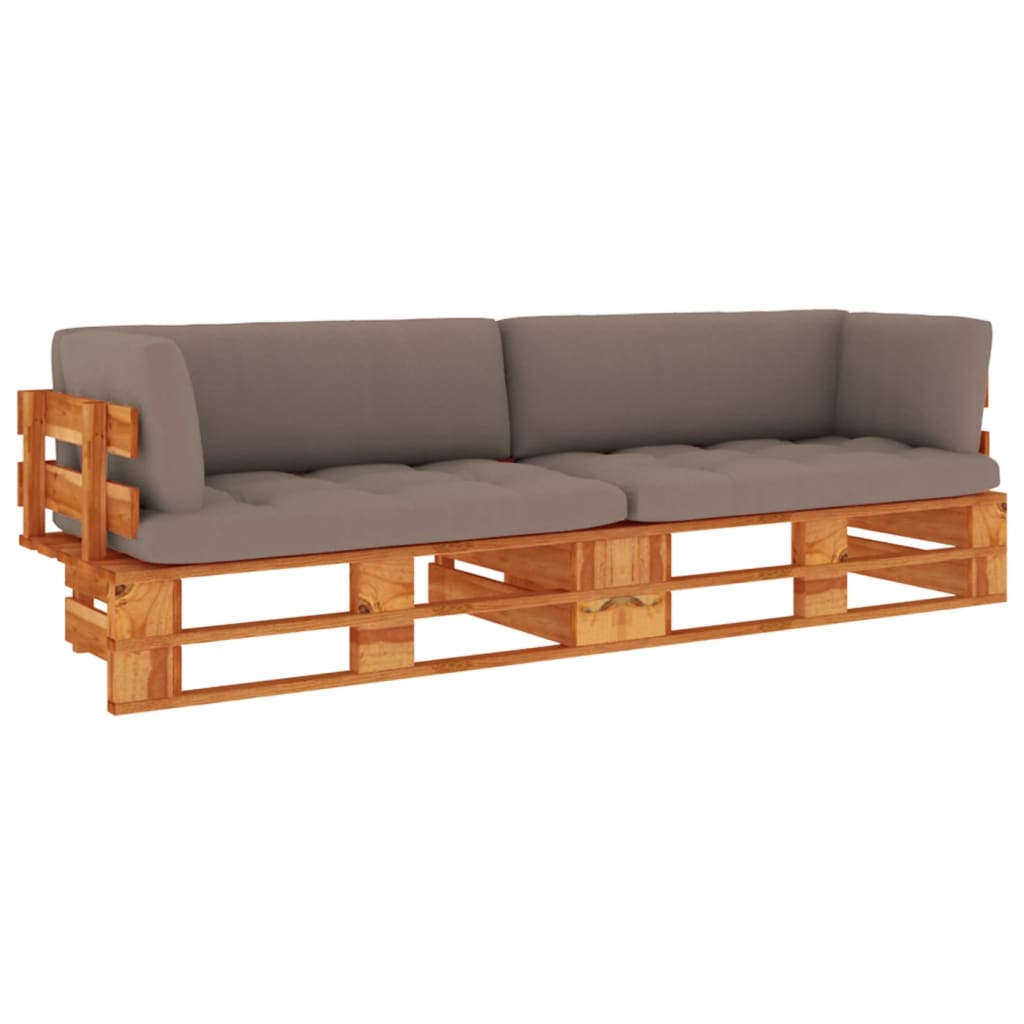 Tweezitsbank pallet met kussens honingbruin geïmpregneerd hout