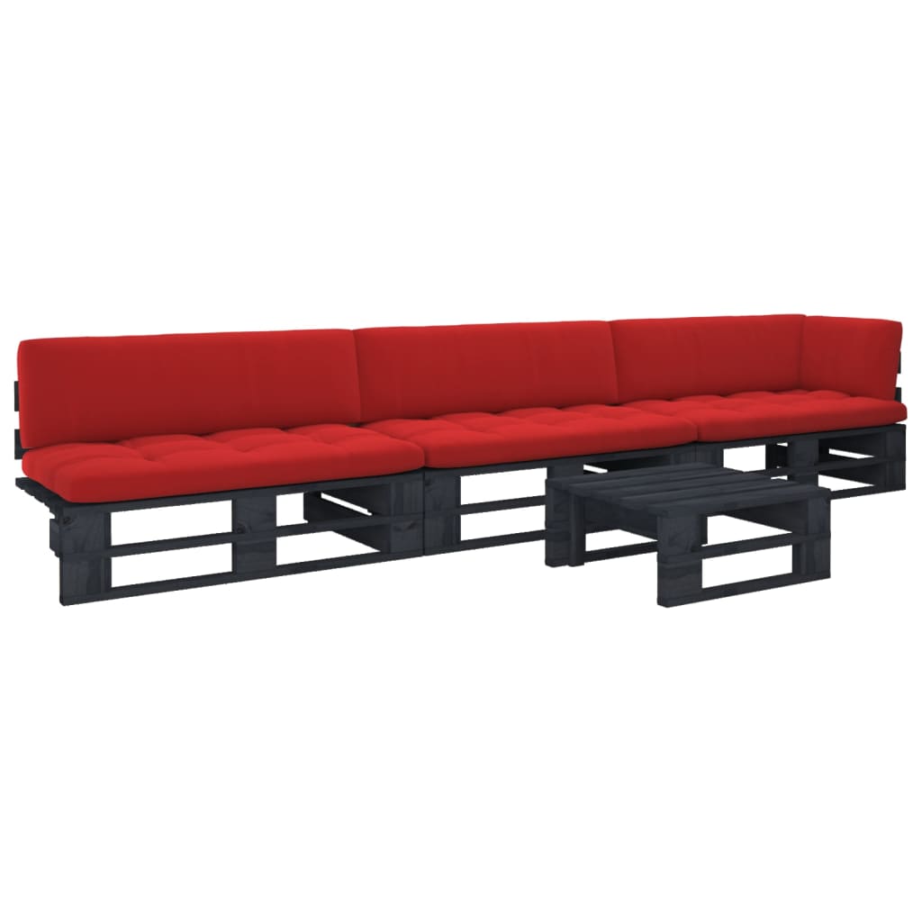 4-delige Loungeset pallet met kussens zwart geïmpregneerd hout is nu te koop bij PeponiXL, paradijselijk wonen!