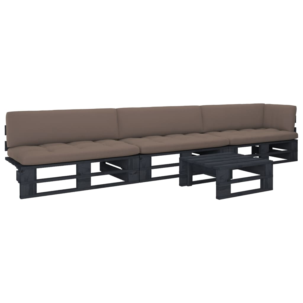 4-delige Loungeset pallet met kussens zwart geïmpregneerd hout is nu te koop bij PeponiXL, paradijselijk wonen!