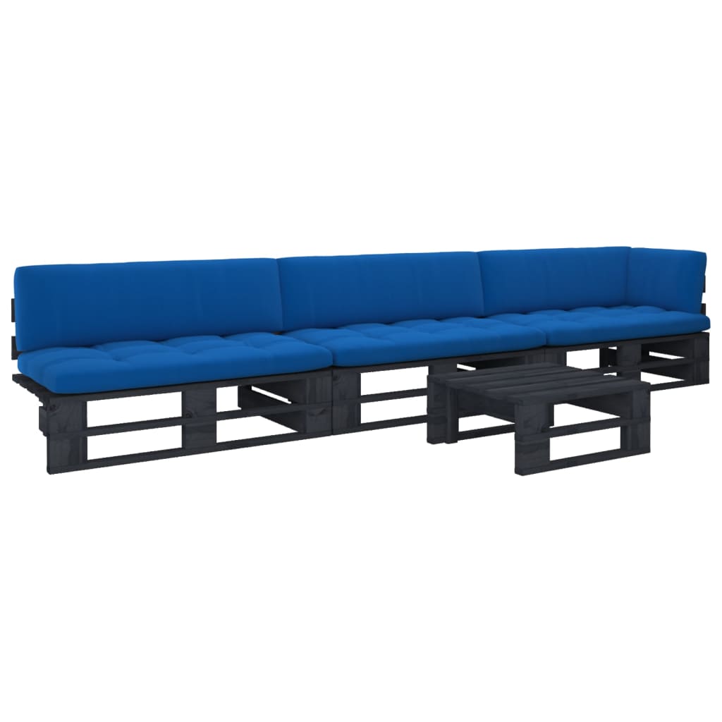 4-delige Loungeset pallet met kussens zwart geïmpregneerd hout is nu te koop bij PeponiXL, paradijselijk wonen!