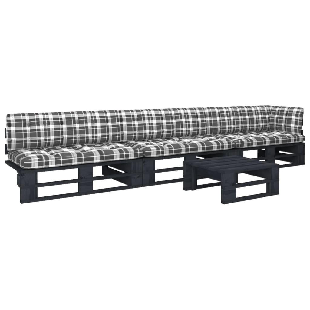 4-delige Loungeset pallet met kussens zwart geïmpregneerd hout is nu te koop bij PeponiXL, paradijselijk wonen!
