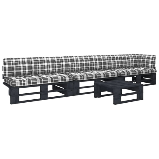 4-delige Loungeset pallet met kussens zwart geïmpregneerd hout is nu te koop bij PeponiXL, paradijselijk wonen!