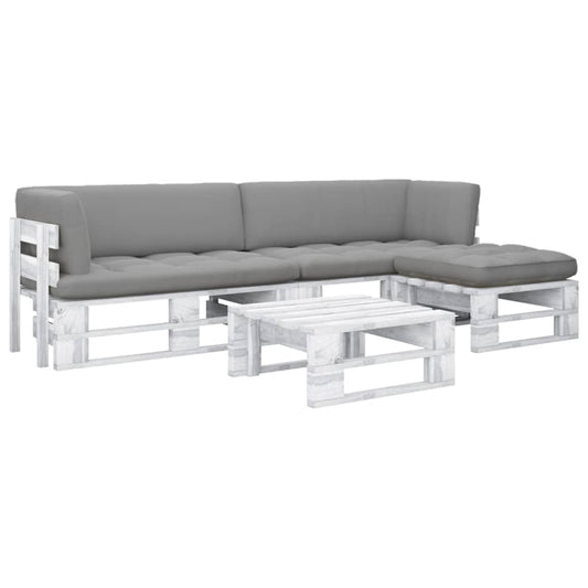 4-delige Loungeset pallet met kussens wit geïmpregneerd hout is nu te koop bij PeponiXL, paradijselijk wonen!