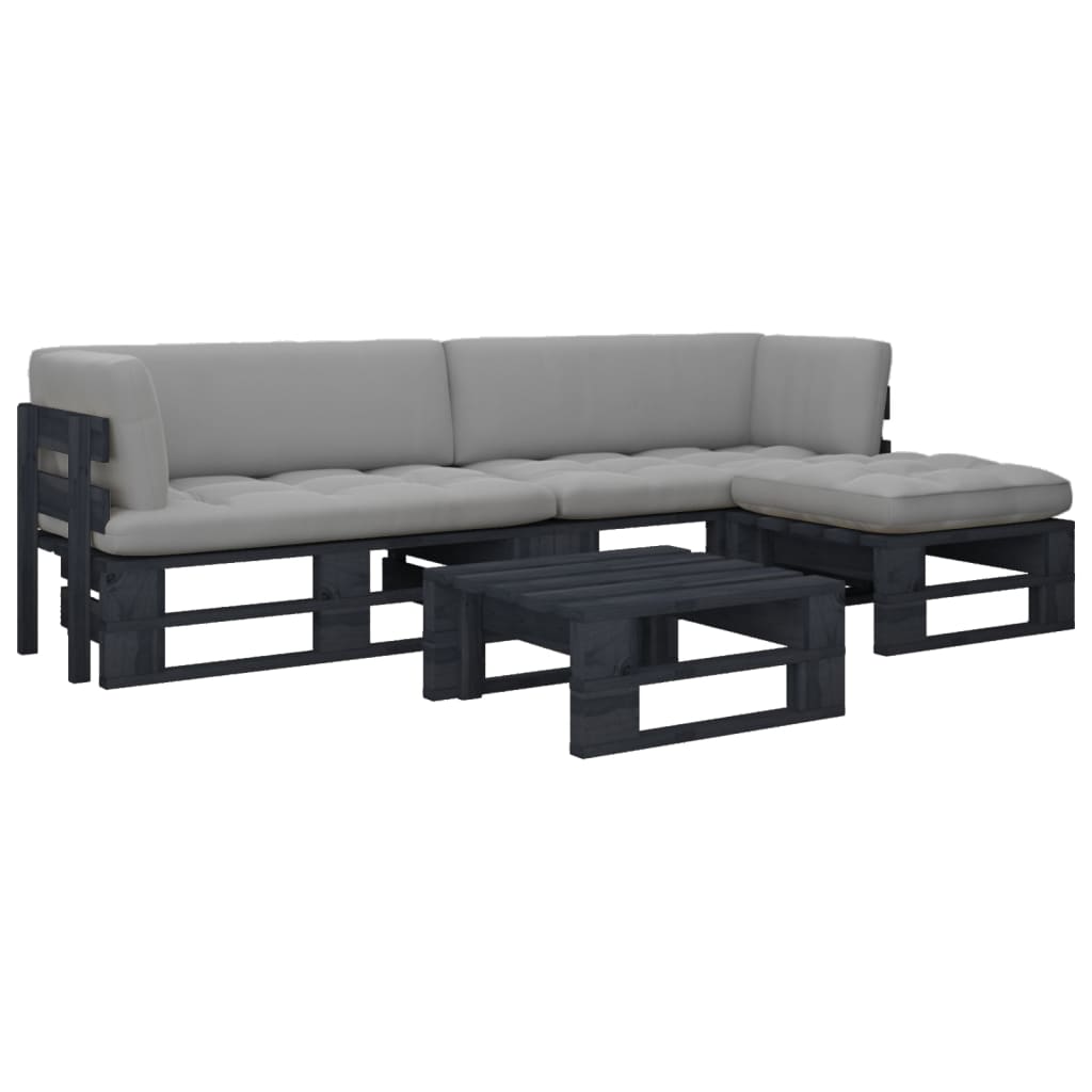 4-delige Loungeset pallet met kussens zwart geïmpregneerd hout is nu te koop bij PeponiXL, paradijselijk wonen!