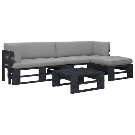 4-delige Loungeset pallet met kussens zwart geïmpregneerd hout is nu te koop bij PeponiXL, paradijselijk wonen!