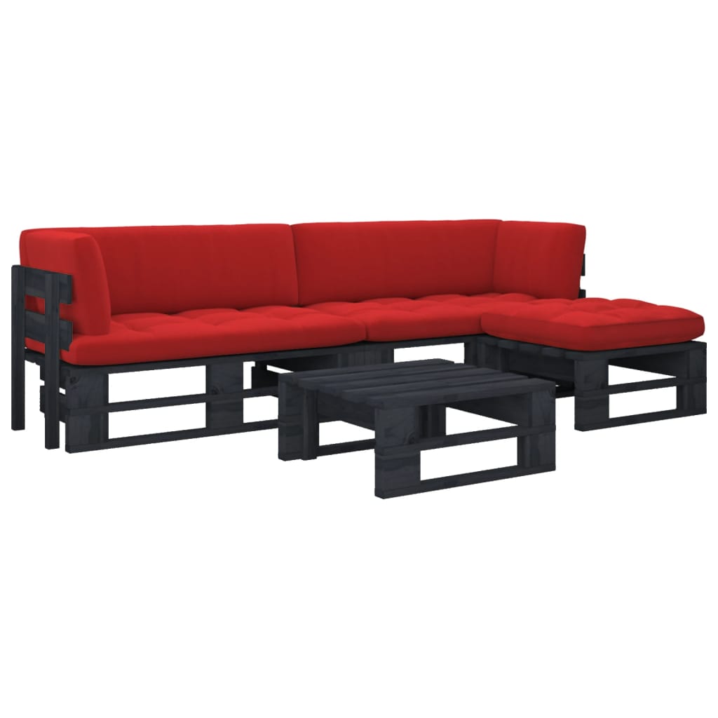 4-delige Loungeset pallet met kussens zwart geïmpregneerd hout
