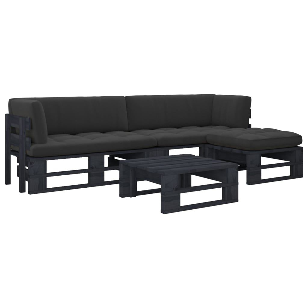 4-delige Loungeset pallet met kussens zwart geïmpregneerd hout