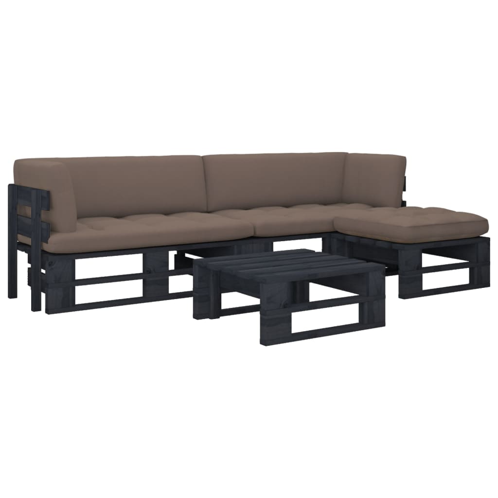4-delige Loungeset pallet met kussens zwart geïmpregneerd hout