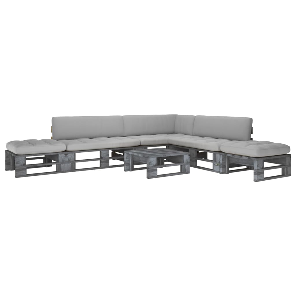 6-delige Loungeset pallet met kussens grijs geïmpregneerd hout is nu te koop bij PeponiXL, paradijselijk wonen!