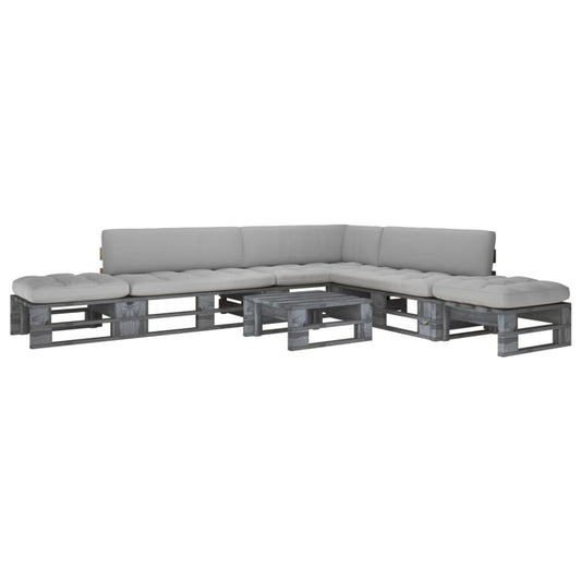 6-delige Loungeset pallet met kussens grijs geïmpregneerd hout is nu te koop bij PeponiXL, paradijselijk wonen!