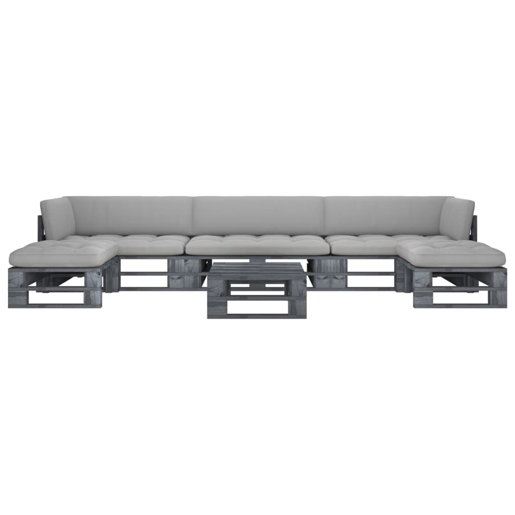 6-delige Loungeset pallet met kussens grijs geïmpregneerd hout is nu te koop bij PeponiXL, paradijselijk wonen!