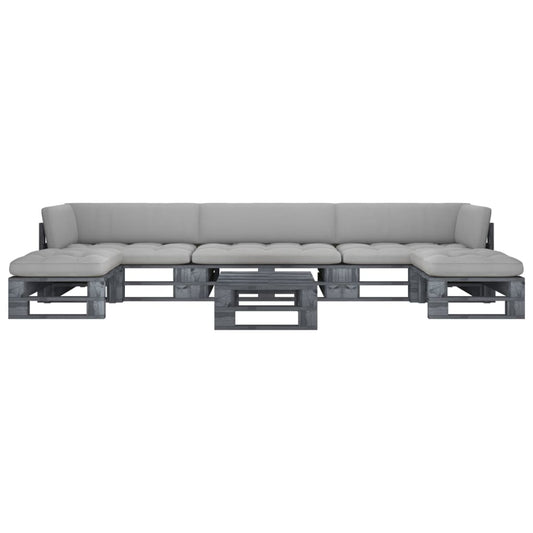 6-delige Loungeset pallet met kussens grijs geïmpregneerd hout is nu te koop bij PeponiXL, paradijselijk wonen!
