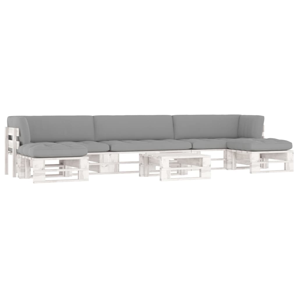 6-delige Loungeset pallet met kussens wit geïmpregneerd hout is nu te koop bij PeponiXL, paradijselijk wonen!