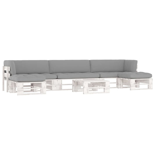 6-delige Loungeset pallet met kussens wit geïmpregneerd hout is nu te koop bij PeponiXL, paradijselijk wonen!
