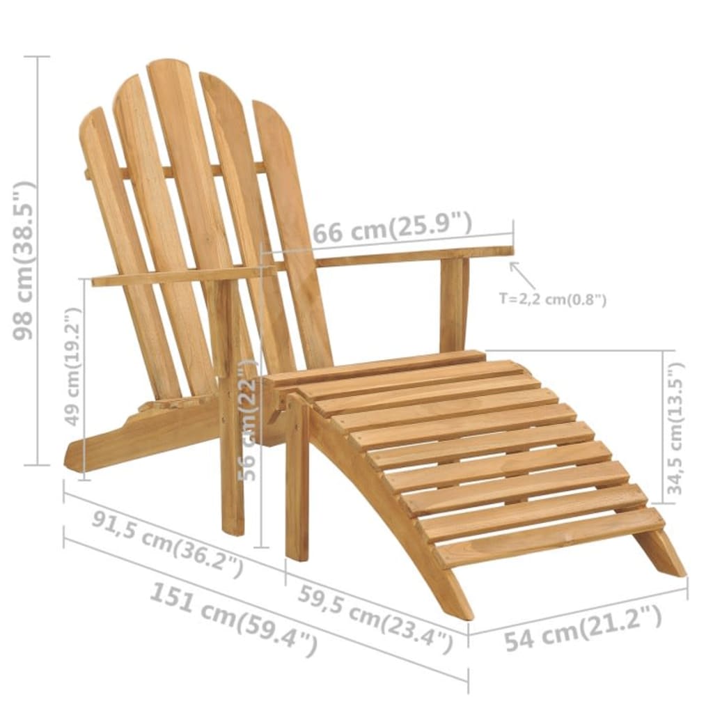 Stoel Adirondack met voetensteun massief teakhout is nu te koop bij PeponiXL, paradijselijk wonen!