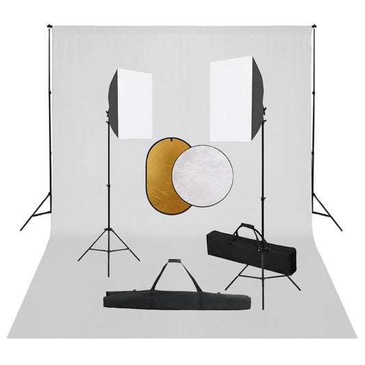 Fotostudioset met softboxlampen, achtergrond en reflector is nu te koop bij PeponiXL, paradijselijk wonen!