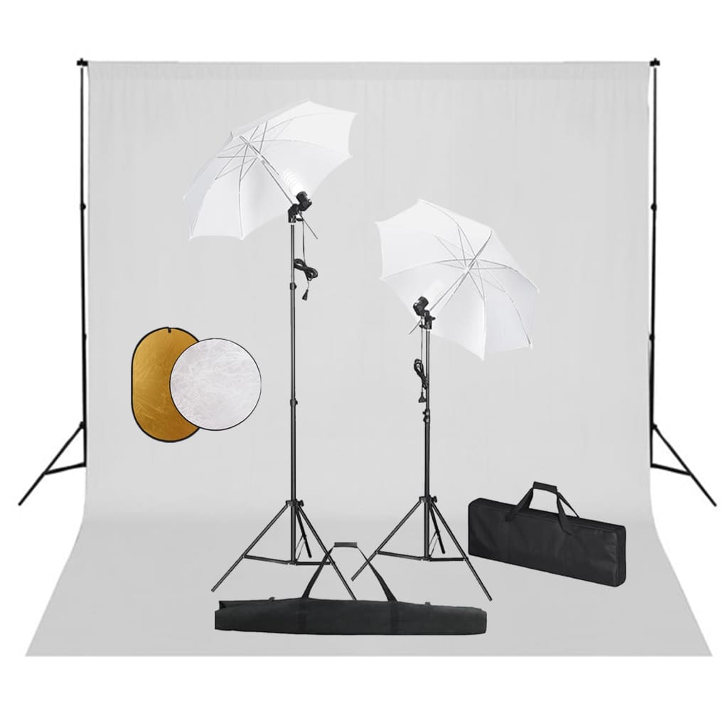 Fotostudioset met lampen, paraplu's, achtergrond en reflector is nu te koop bij PeponiXL, paradijselijk wonen!