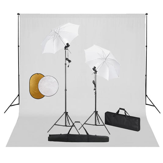 Fotostudioset met lampen, paraplu's, achtergrond en reflector is nu te koop bij PeponiXL, paradijselijk wonen!