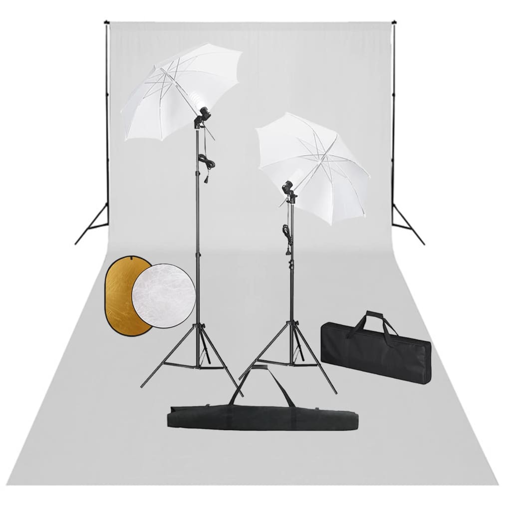 Fotostudioset met lampen, paraplu's, achtergrond en reflector is nu te koop bij PeponiXL, paradijselijk wonen!