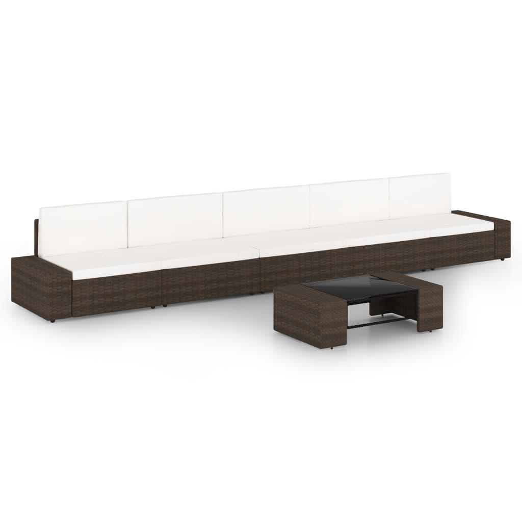 6-delige Loungeset met kussens poly rattan bruin is nu te koop bij PeponiXL, paradijselijk wonen!