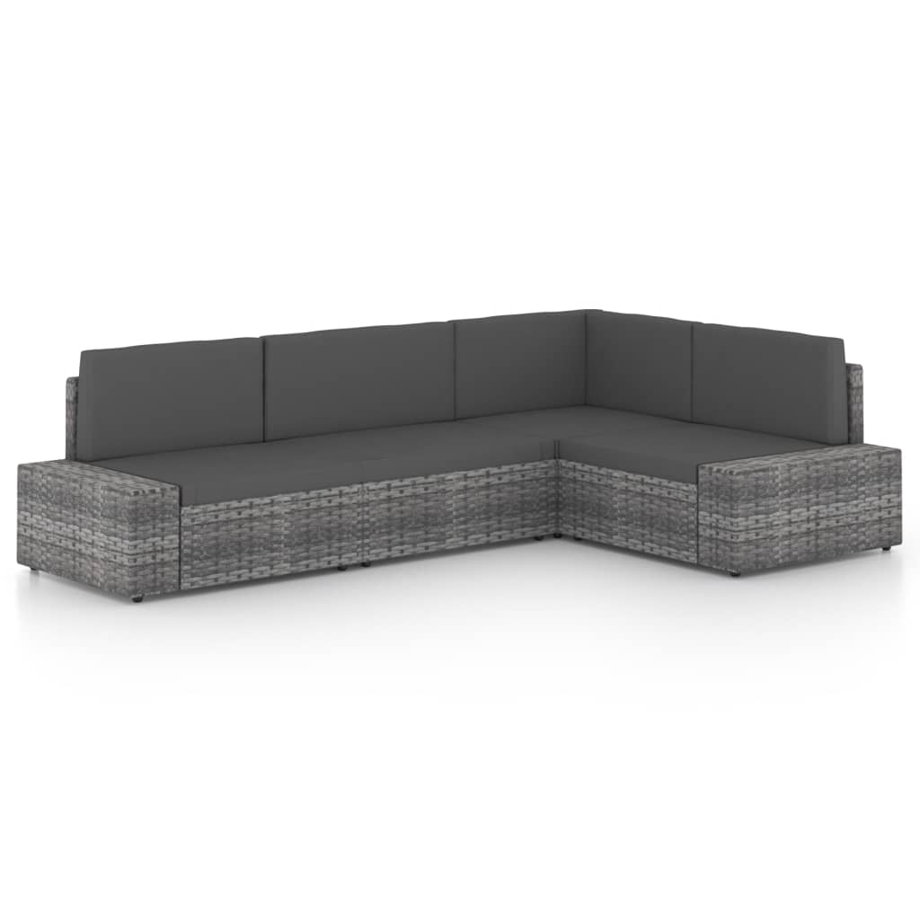 4-delige Loungeset met kussens poly rattan grijs is nu te koop bij PeponiXL, paradijselijk wonen!