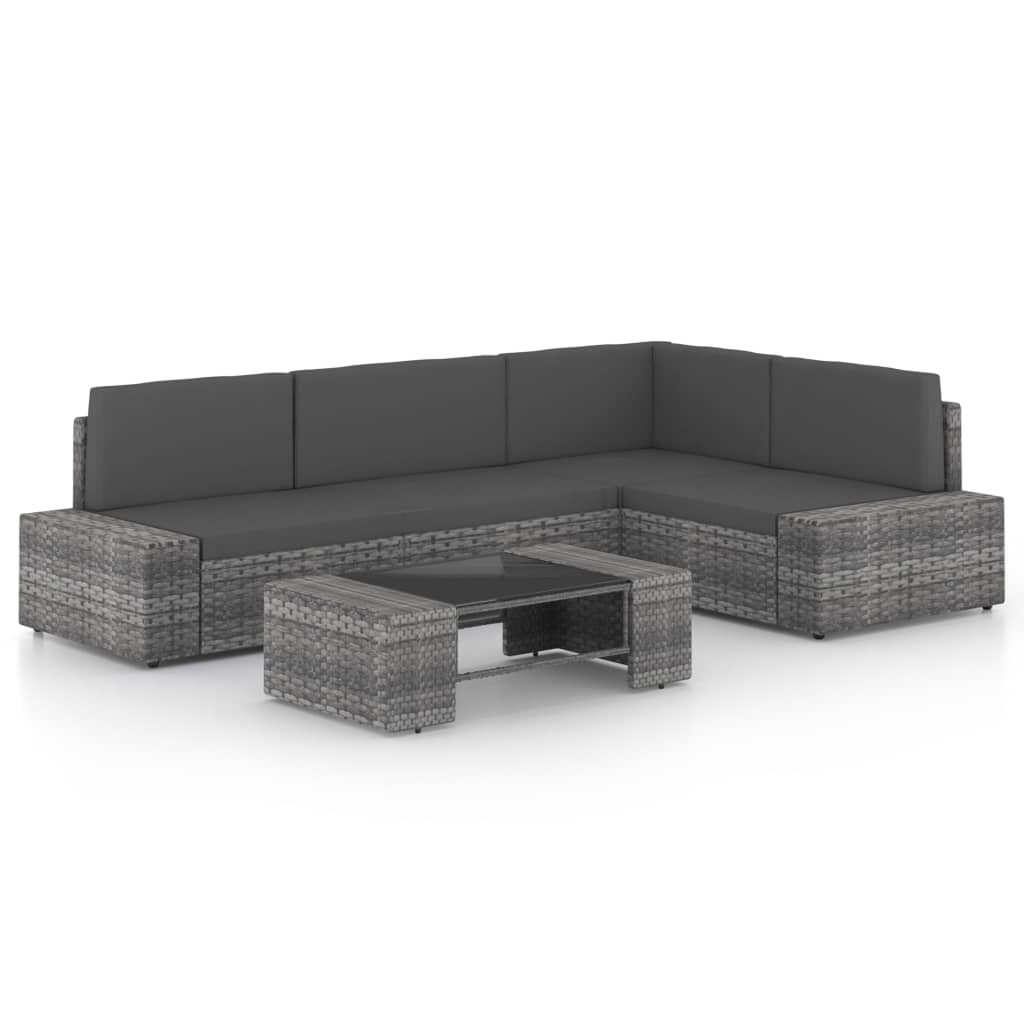5-delige Loungeset met kussens poly rattan grijs is nu te koop bij PeponiXL, paradijselijk wonen!